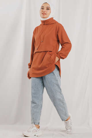 Zulays - Hooded Pocket Sweatshirt Peach